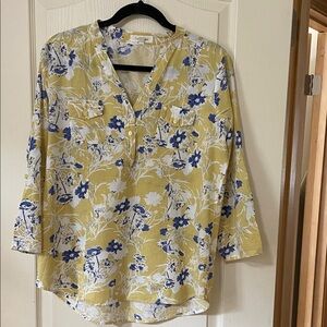 Eden & Olivia Yellow and Blue Floral Blouse